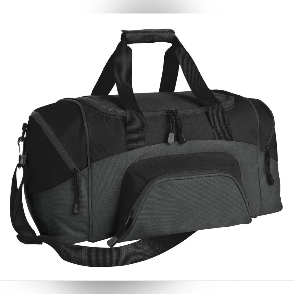 Port Authority Small Colorblock Sport Duffel BG990S NWT, unisex,black and gray